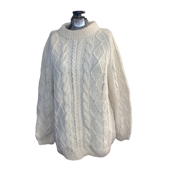 Unbranded Sweaters - Hand knit Cream Wool Cable Knit Sweater Size M